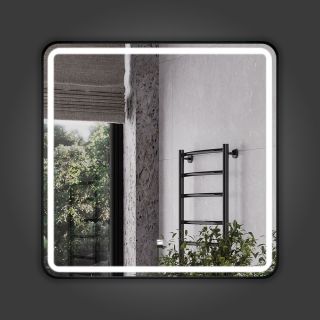 Зеркало Comforty в черной алюминиевой раме 80 см для ванной комнаты Ситара-80, LED-подсветка, бесконтактный сенсор, антизапотевание