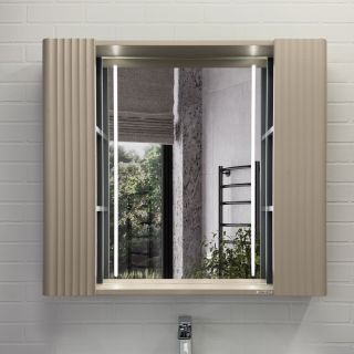 Зеркало-шкаф Comforty Ангара-90 дуб латте с LED подсветкой и антизапотеванием