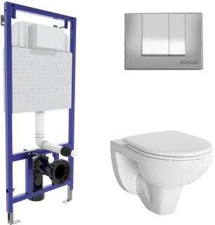Комплект Berges 4в1 042427: инсталляция NOVUM525 кнопка S3 хром глянец унитаз Gamma сиденье микролифт