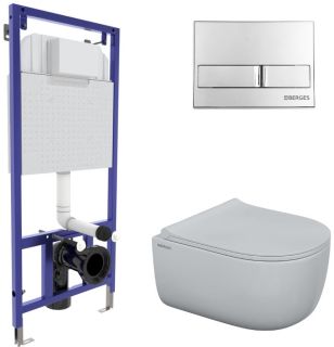 Комплект Berges 4в1 047213: инсталляция NOVUM525 кнопка L3 хром глянец унитаз EGO Rimless сиденье Toma Slim SO