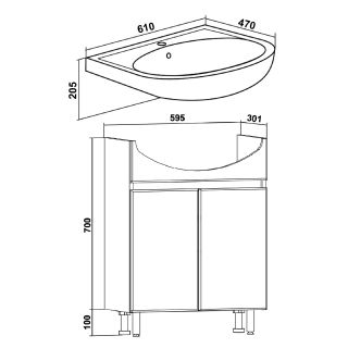 Тумба под раковину Runo графит (под умывальник Уют 60 ) Лада 60 (00-00001165)