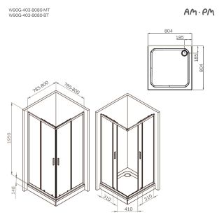 Душевой уголок Am.Pm Gem W90G-403-8080-BT 80x80 см без поддона чёрный матовый
