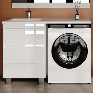 Тумба подвесная Style Line Даллас Леон 120 Люкс Plus СС-00002439 под раковину для стиральной машины три ящика белый