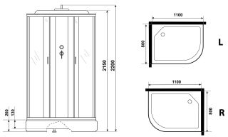 Душевая кабина Niagara NG-33184-14RG с гидромассажем 110x80см серебро/матовое