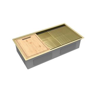 Кухонная мойка Lemark Tabaga 820 9938134 в комплекте с разделочной доской ролл-матом и коландером светлое золото