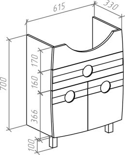Тумба под раковину Bellezza Абрис 65см белый 00000006112