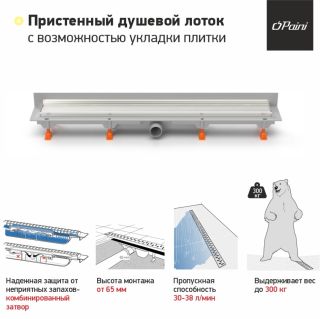 Душевой лоток Paini Klasik CH650KN2 монтаж к стене 65см хром глянец