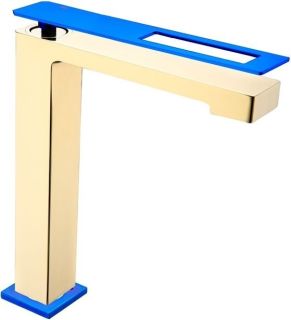 Смеситель для накладной раковины Boheme Q золото/синий 142-GUW