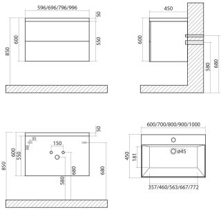 Подвесная тумба под раковину Art&Max Verona Push 90см камень светлый AM-Verona-Push-900-2C-SO-St