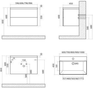 Подвесная тумба под раковину Art&Max Verona Push 100см венециано AM-Verona-Push-1000-2C-SO-Ven
