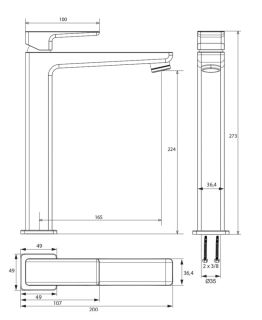 Смеситель для накладной раковины Omnires Parma графит PM7412GR