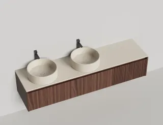 Подвесная тумба Salini Domino 27D220D 200см шпон гладкий фасад  для двух раковин