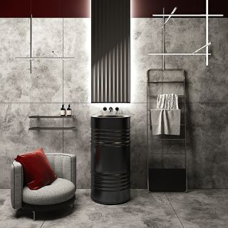 Раковина напольная Kerasan Artwork Barrel 4742K31 45см слив в пол чёрный матовый