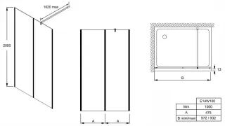 Душевая перегородка Jacob Delafon Serenity E14W100-BLV 100 см профиль чёрный стекло прозрачное