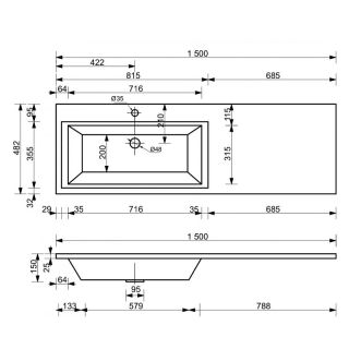Эстет Dallas раковина для установки над стиральной машинкой 150 см левая