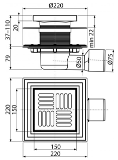 Сливной трап AlcaPlast 150 ? 150/50/75мм решетка - хром APV3444