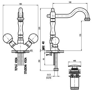 Смеситель для раковины Rav Slezak Brilliance121.5/8Z Золото