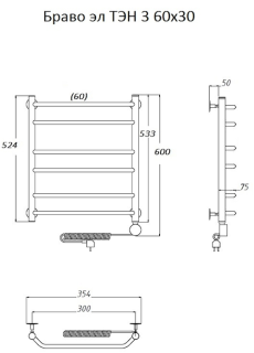 Электрический полотенцесушитель Тругор Браво 3 60x30см хром Браво3/элТЭН6030