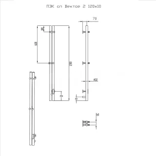 Полотенцесушитель электрический EWRIKA Пенелопа X2 120x10 см, подключение справа, скрытое подключение справа, золото, I-образный, 120, золото