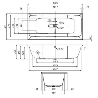 Ванна акриловая Am.Pm Func  W84A-170-080W-A 170x80 см без гидромассажа