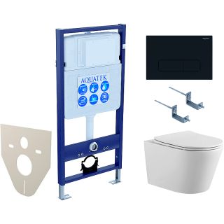 Комплект унитаза с инсталляцией Aquatek SET AQUATEK ПОЛАРИС-017 4в1 с сиденьем Микролифт и клавишей смыва черной
