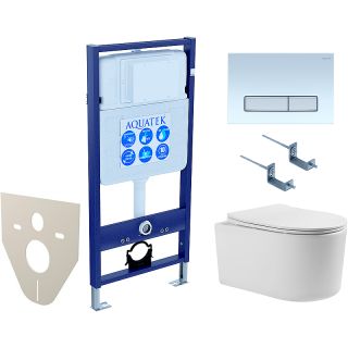 Комплект унитаза с инсталляцией Aquatek SET AQUATEK ПОЛАРИС-018 4в1 с сиденьем Микролифт и клавишей смыва белой