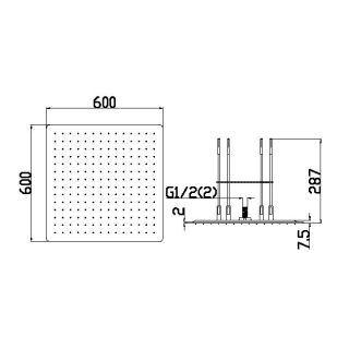 Потолочный душ Boheme 428-NB 2-х позиционный 60 см брашированный никель