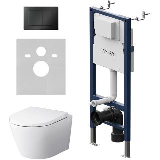 Комплект унитаза с инсталляцией AM.PM Sense FlashClean IS90238.741701 с сиденьем Микролифт и Черной матовой клавишей смыва