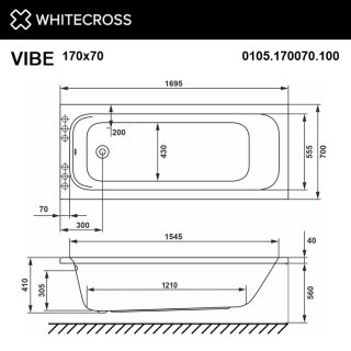 Гидромассажная ванна WHITECROSS Vibe 0105.170070.100.ULTRANANO.GL 170x70 см Ultra Nano золото