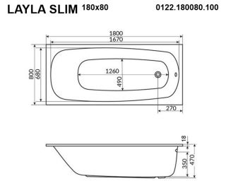 Акриловая ванна Whitecross Layla Slim 0122.180080.100 180x80см белый глянец