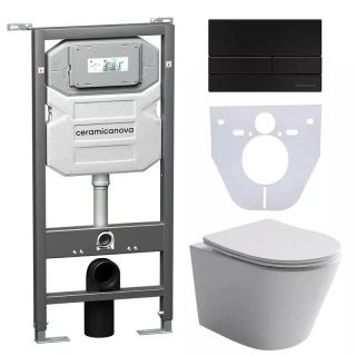 Комплект с инсталляцией Ceramica Nova CN6000_1002B_1000 унитаз Balearica CN6000 крышка-сиденье с микролифтом и инсталляция Envision CN1002B с чёрной матовой кнопкой смыва Flat