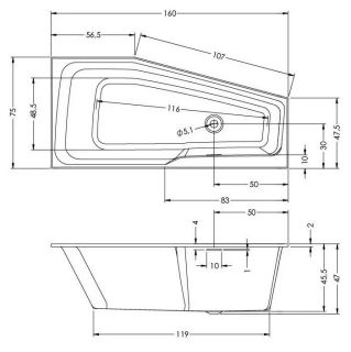 Акриловая ванна Riho Rethink Space Fall B112006005 L заполнение через перелив 160х75см белый