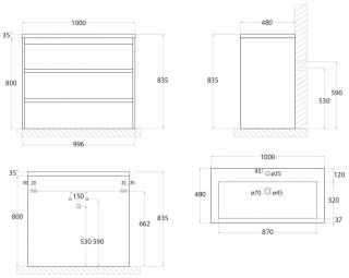 Напольная тумба под раковину Art&Max Family 100см цемент Family-1000-3C-PIA-CV