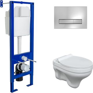 Комплект Berges 4в1 042443: инсталляция ATOM Line 410 кнопка глянцевый хром унитаз Albit S сиденье Top Slim SO