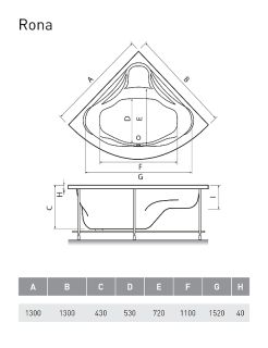 Акриловая ванна Relisan Rona 130х130 Гл000011627 без гидромассажа