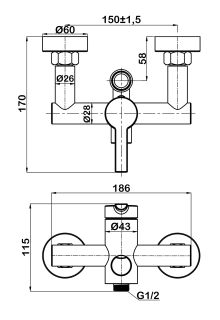 Смеситель для душа Swedbe Diana 1025B с верхним подключением чёрный