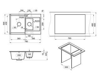 Мойка кухонная Granula 7808, БАЗАЛЬТ
