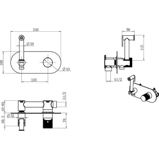 Гигиенический душ со смесителем Boheme Stick Touch 127-CB.2 брашированная медь