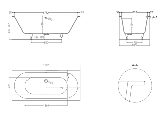 Ванна из искусственного камня Salini Ornella Axis Kit S-Sense 103512MRH 190x90см RAL снаружи