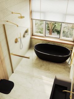 Душевая перегородка MaybahGlass MGD-731-3ш 79см золото