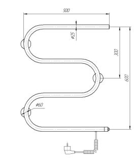 Полотенцесушитель электрический Domoterm DMT 107-25 60x50 EK R хром