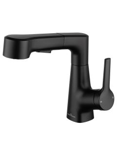 Смеситель для раковины Wonzon & Woghand WW-121B108-MB с выдвижным изливом чёрный матовый