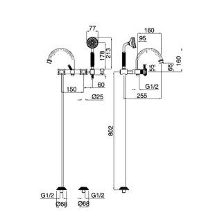 Напольный смеситель для ванны с ручным душем Cezares APHRODITE-VDP-03/24-S1