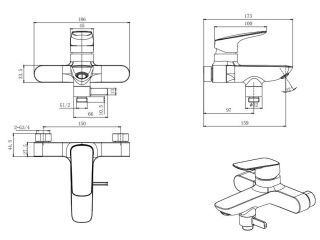 Комплект для ванны и душа Aquatek Вега AQ1030CR 3 в 1 AQ1010CR+AQ1040CR+AQ2011CR хром