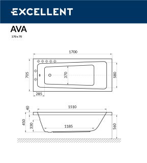 Ванна акриловая Excellent Ava WAEX.AVA17WH 170 х 70 см