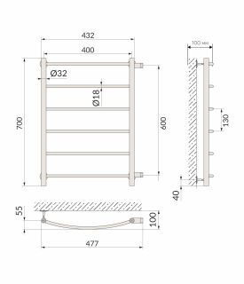 Полотенцесушитель водяной Indigo Arc LASW70-40BR-б/п-60 70x40 см чёрный муар