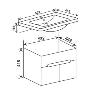 Тумба Runo Парма 60 2 ящика графит под умывальник Omega 60 (00-00001454)