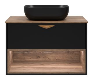 Подвесная тумба под раковину Brevita Bergen BER-07080-19-02-1Я с подсветкой 80см дуб Галифакс олово/чёрный