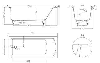 Ванна из искусственного камня Salini Cascata Kit S-Sense 104313GRF 170x75см RAL полностью