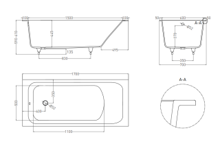 Ванна из искусственного камня Salini Orlanda S-Sense 102011GRH 170x70см RAL снаружи
